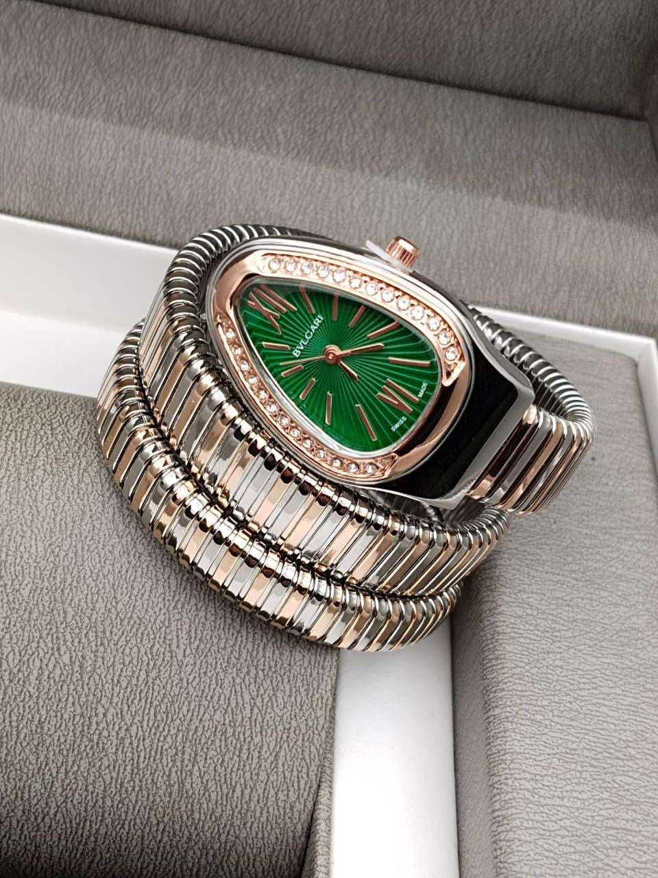 Dual Rose Gold Spiral Watch ( Green dial )